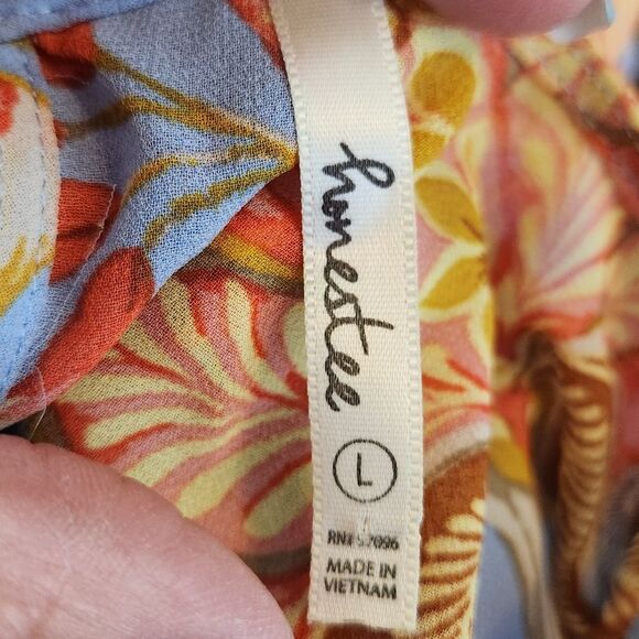 F21 Honstee Blue Floral Tiered Ruffle Flutter Sleeve Babydoll Blouse Size Large - Picture 11 of 12